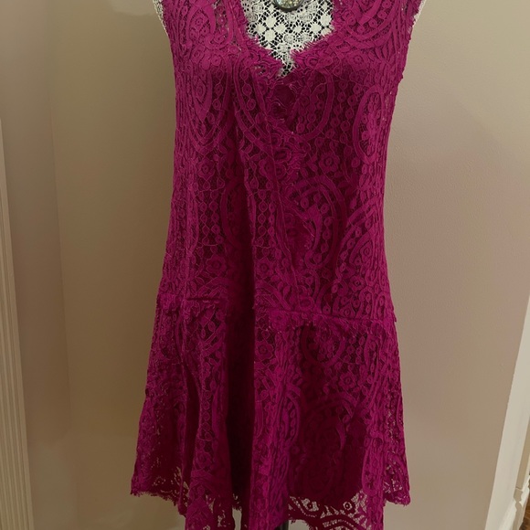 NWT FREE PEOPLE "HEART IN TWO" PINK LACE MINI DRESS XS - Picture 5 of 12